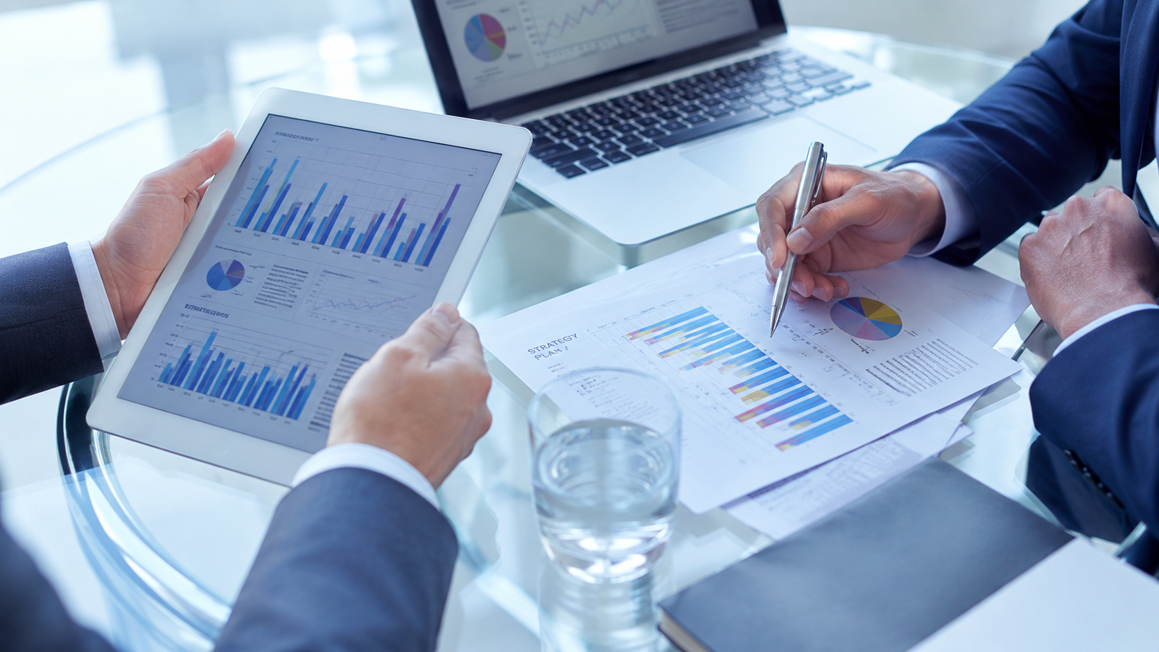 Business professionals reviewing marketing data